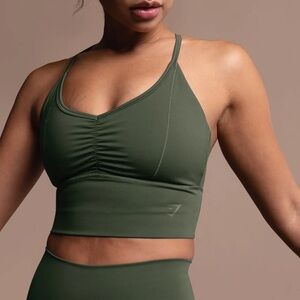 Gymshark Elevate Longline Sports Bra Olive Green – Size M